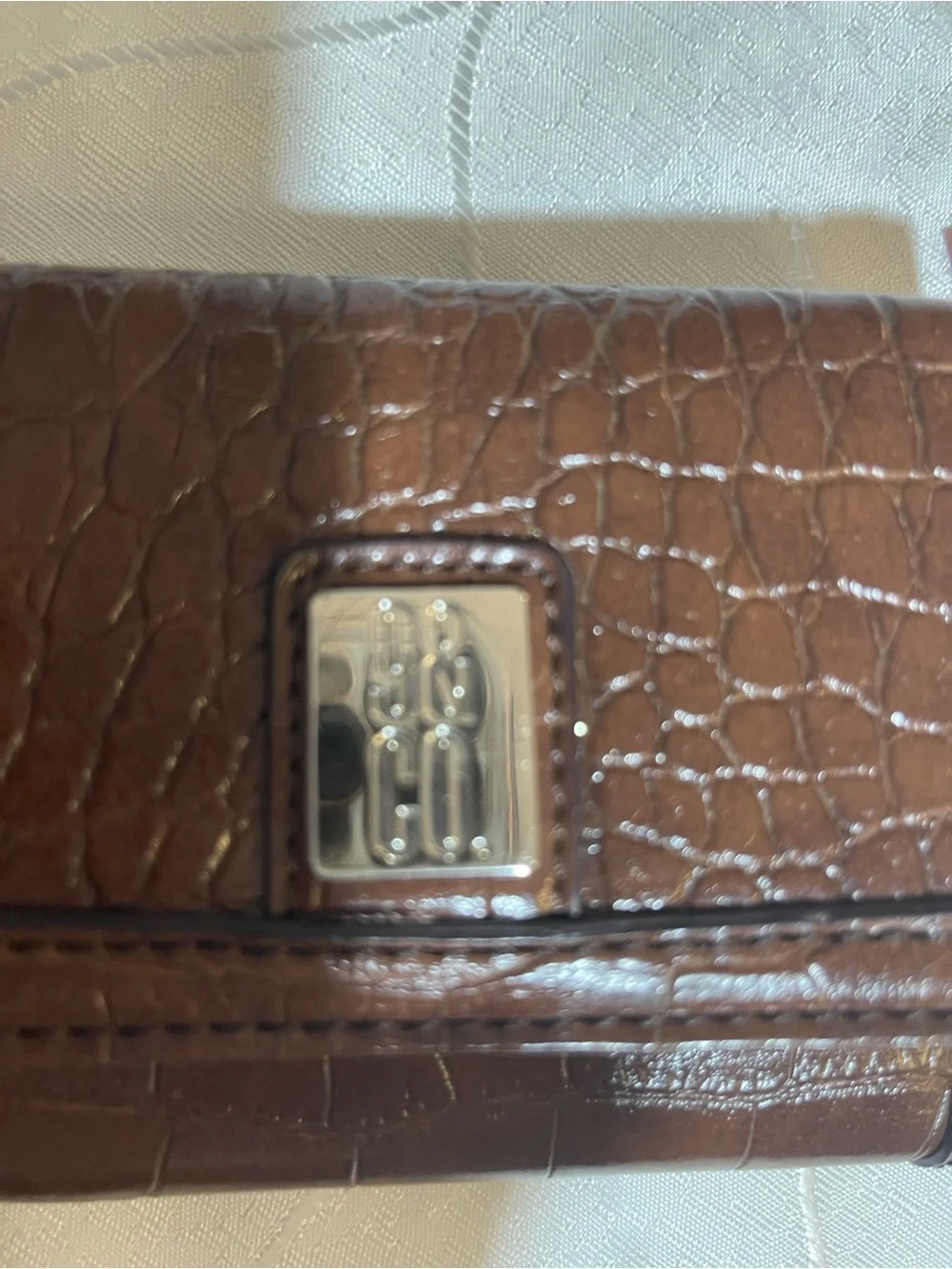 9 & Co Brown Croc-Embossed Leather Wallet with Metal Logo